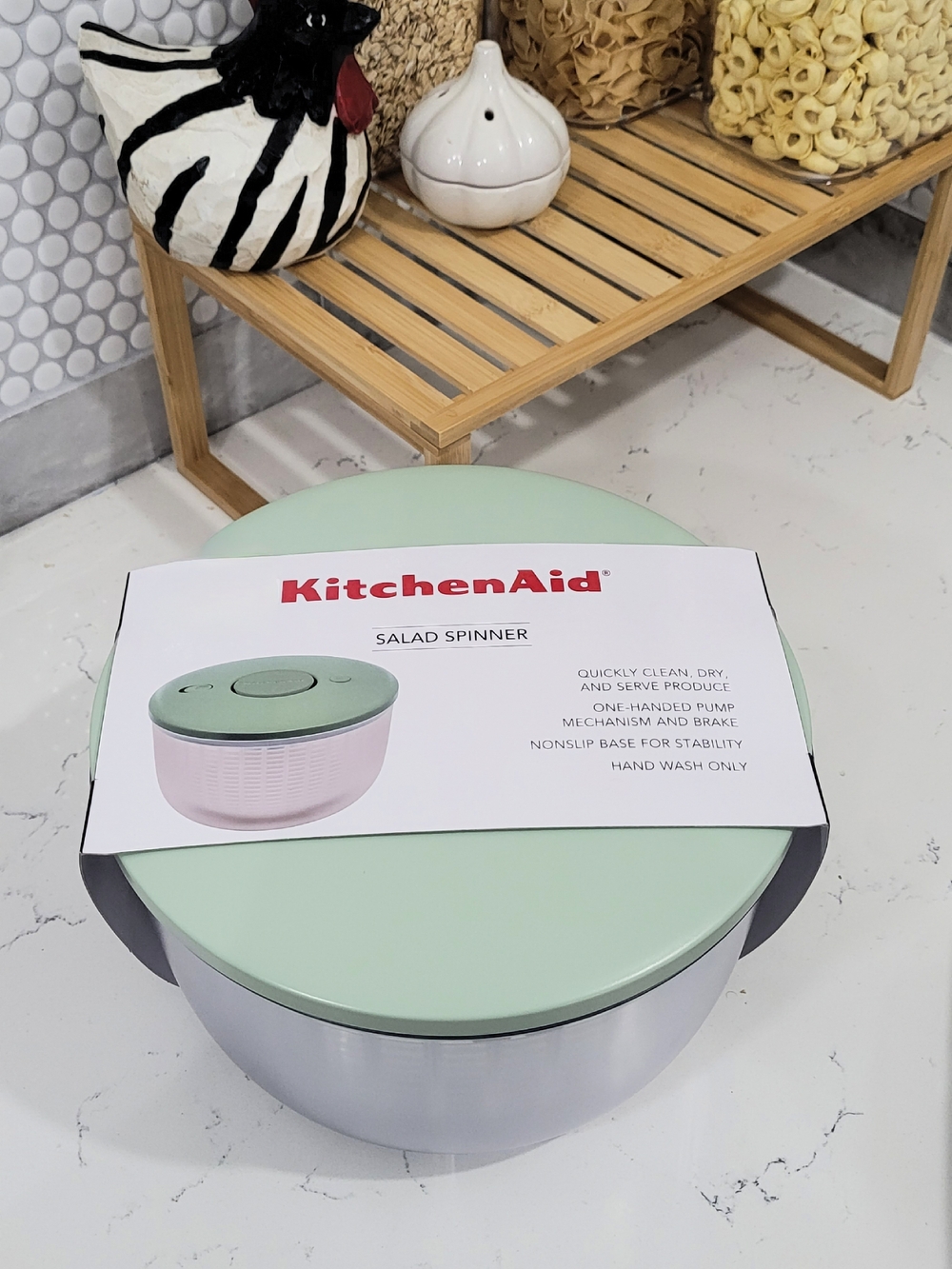 KitchenAid Salad Spinner - Pistachio/White With One Handed Pump And Dual Purpose